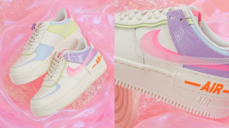 粉嫩马卡龙配色！NIKE Air Force 1经典Swoosh换成透明拼接粉色，本人实在超级仙 美美日记,meimeiriji.com