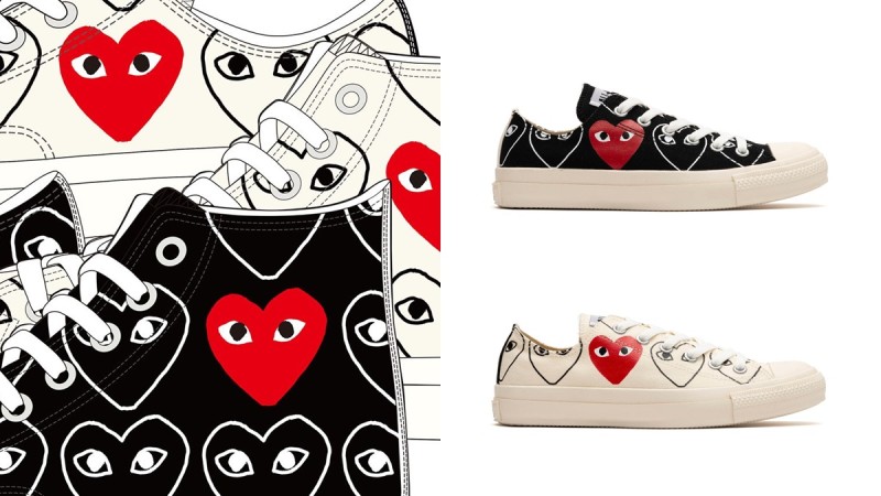 COMME des GARÇONS PLAY川久保玲联名系列再一发！Converse 推出Chuck 70高、低筒设计，还布满爱心脸图案 美美日记,meimeiriji.com
